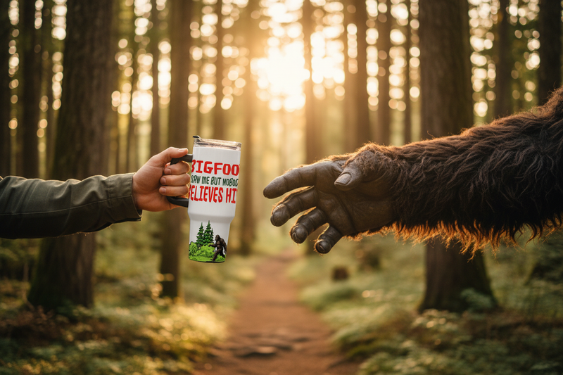 Cinematic Bigfoot Mug Handoff