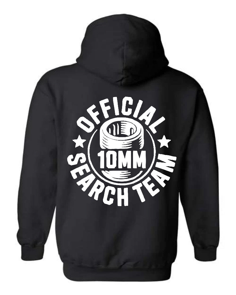 Official 10MM Search Team Hoodie in black with circular badge back print