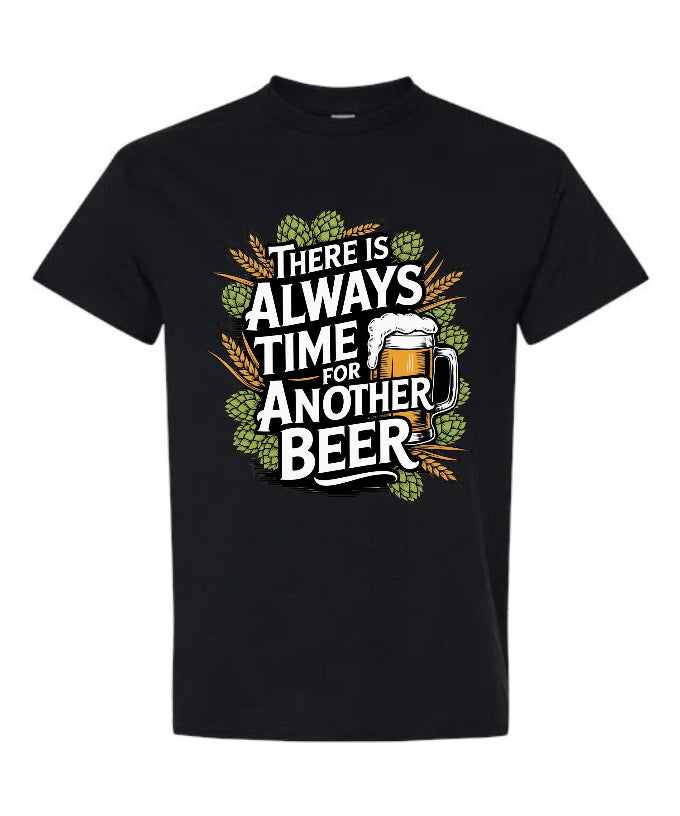 There Is Always Time for Another Beer T-Shirt in black with hop wreath and frothy beer mug graphic