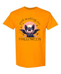Just Waiting on Halloween adult T-Shirt in orange with cute bat graphic