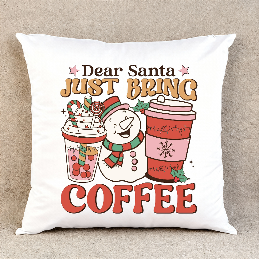 Dear Santa Just Bring Coffee - Throw Pillow Cover