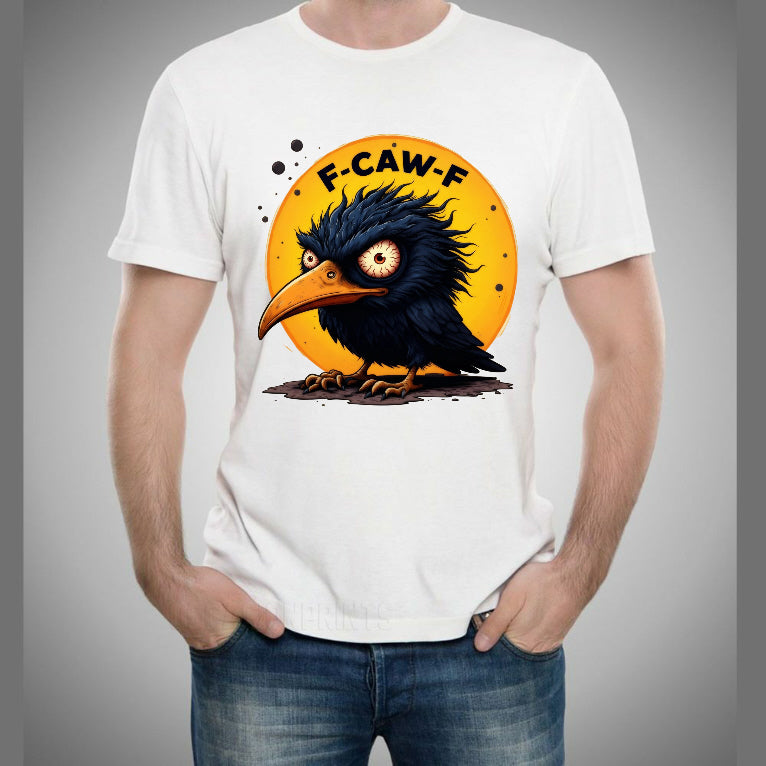 F-CAW-F T-Shirt in black with unhinged crow and orange moon graphic