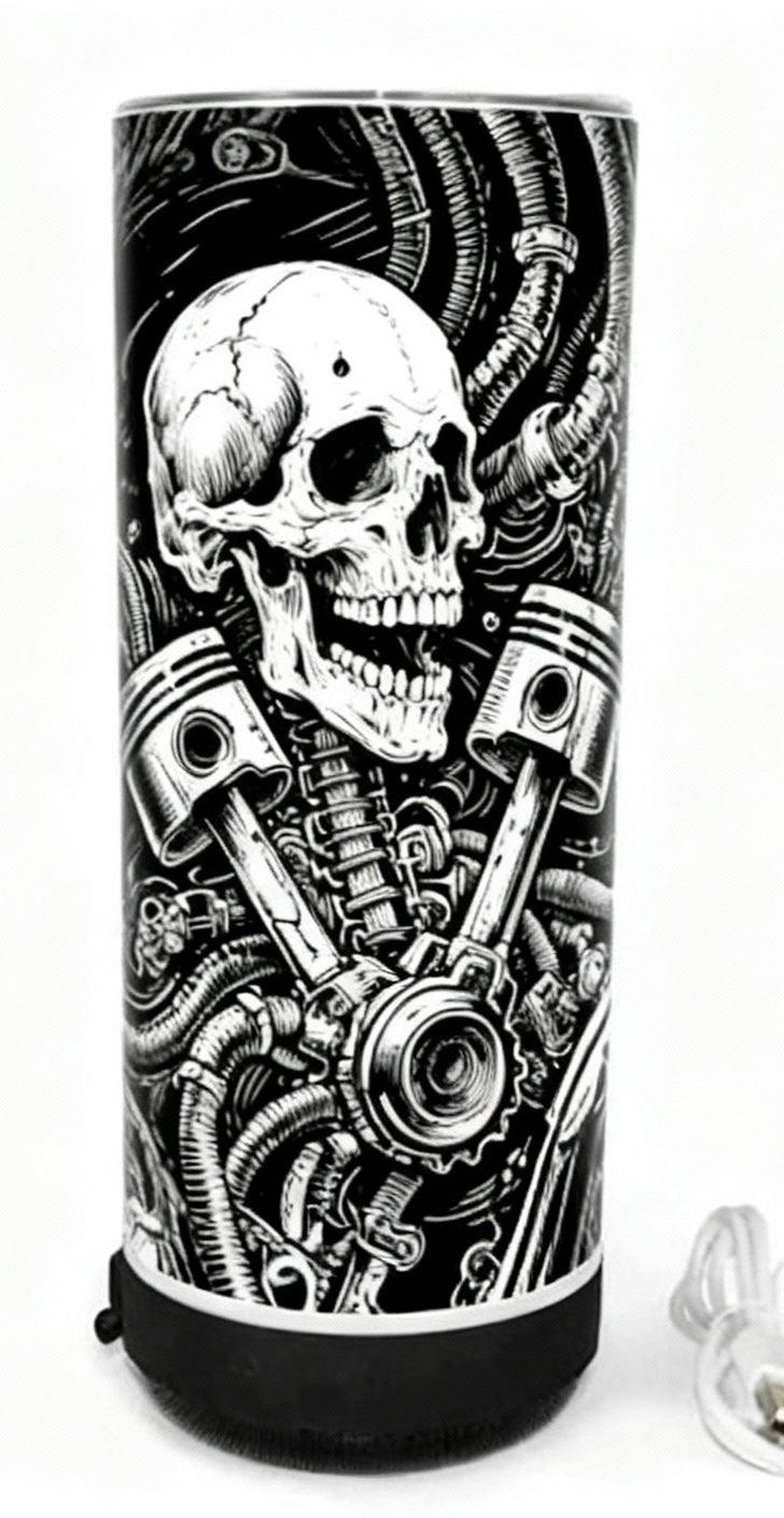 Gear Head 20oz Bluetooth Travel Mug with skull and engine mechanical design