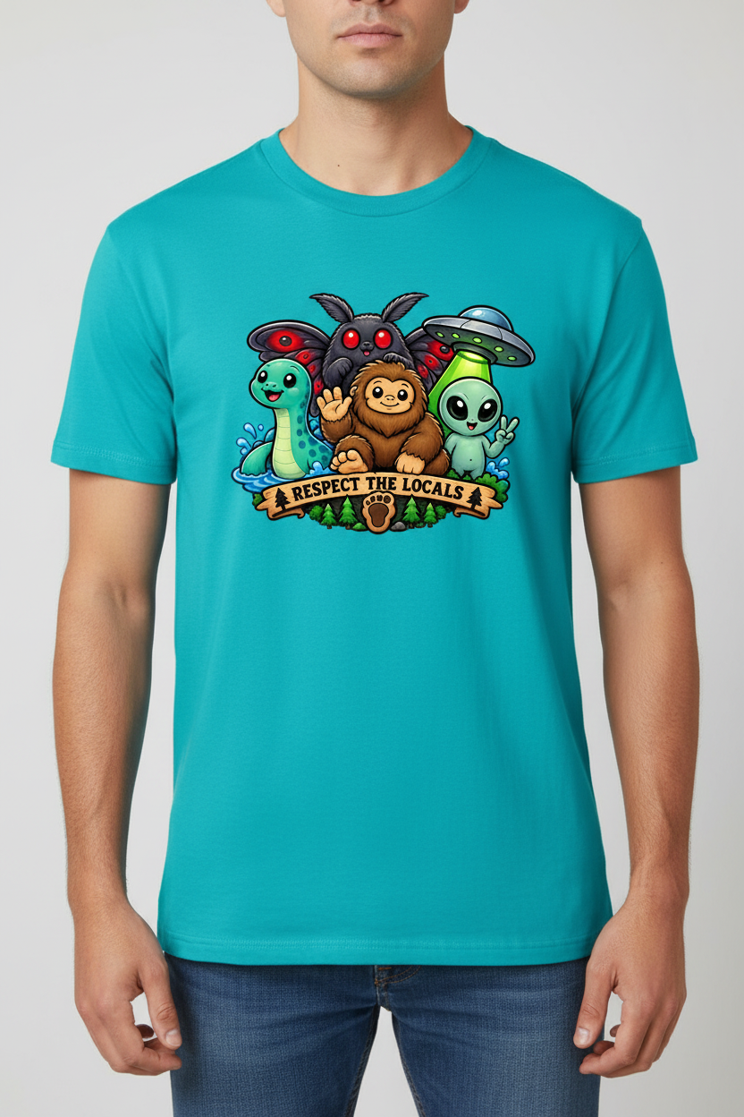 Respect The Locals on tropical blue t-shirt