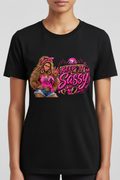 Keep It Sassy on black t-shirt female model
