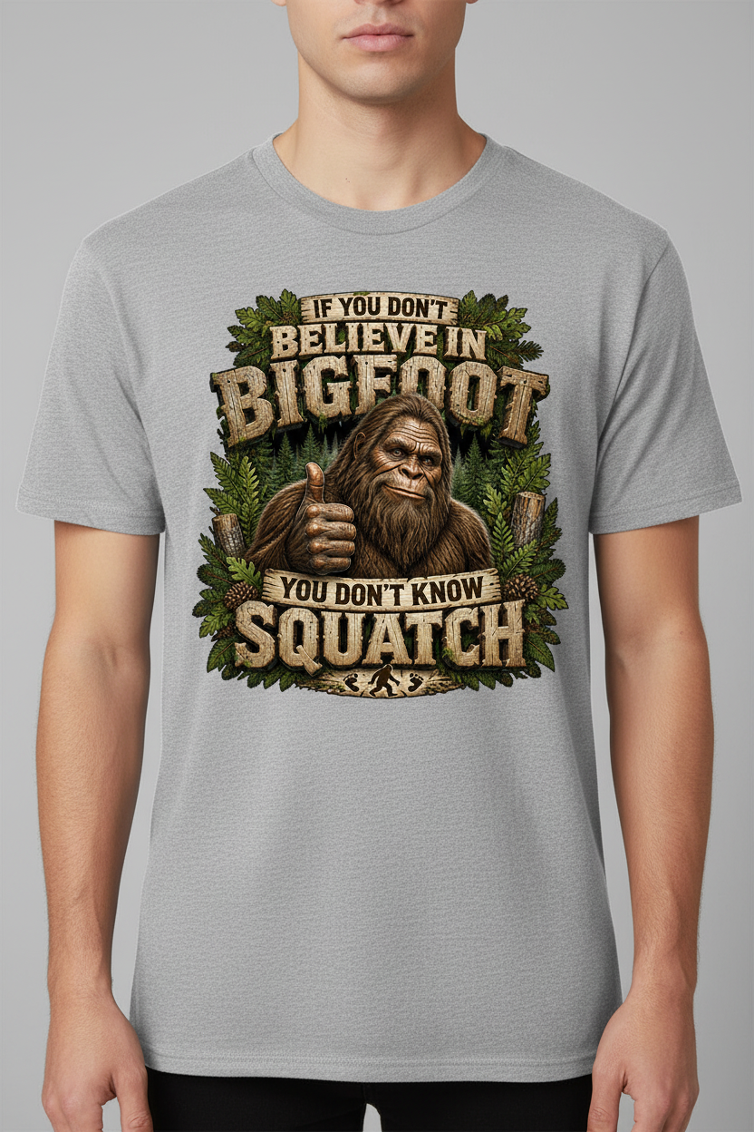 Don't Know Squatch on Gravel Gray t-shirt