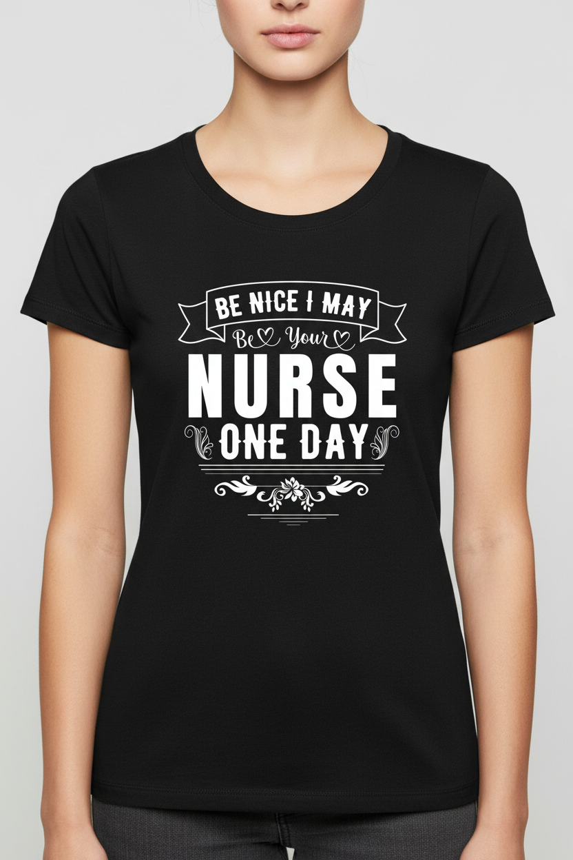 Be Nice I May Be Your Nurse One Day on black t-shirt