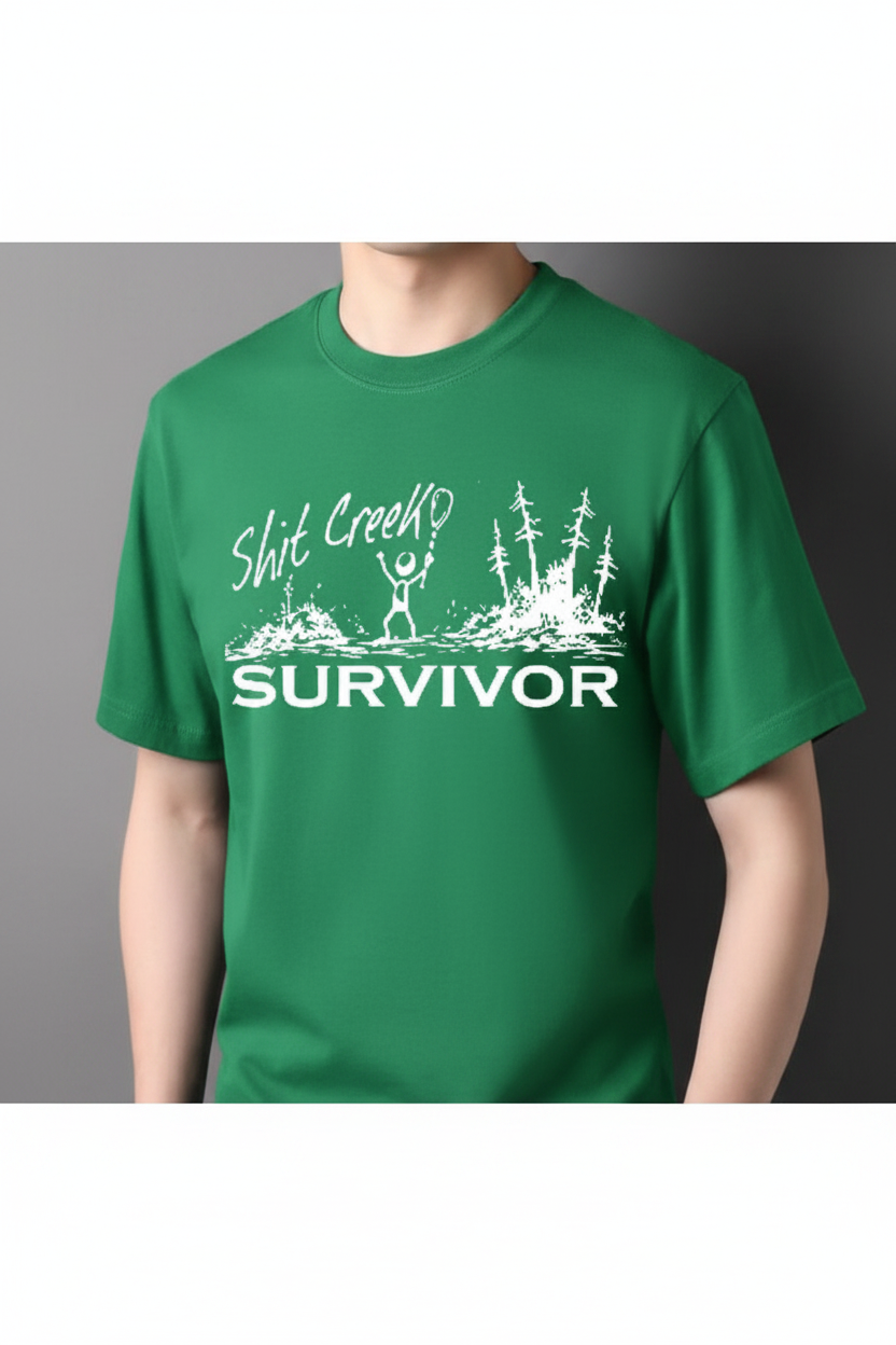 Sh*t Creek Survivor on Irish green t-shirt