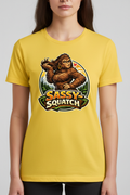 Sassy-Squatch on yellow t-shirt