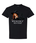 Wickedly Wild at Heart Halloween T-Shirt in black with redhead witch graphic