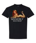Wickedly Wild at Heart Mummy Halloween T-Shirt in black with redhead mummy pin-up graphic